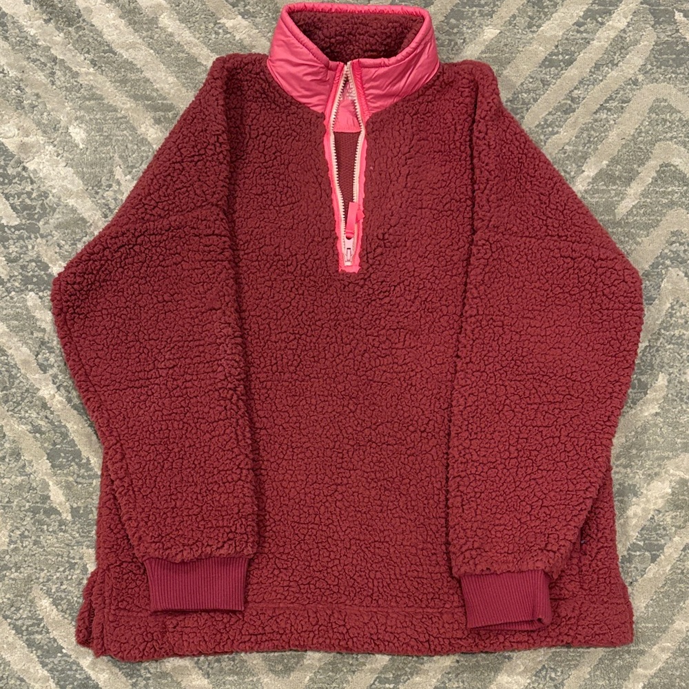 Aerie Burgundy and Pink Sherpa Jacket